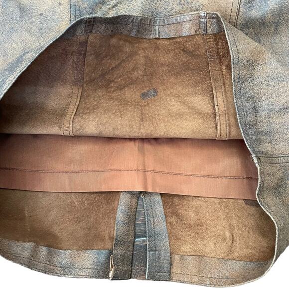 Vintage 1980s Brown Leather Skirt Rocker Distressed Winlit Women size 11/12 READ - Picture 7 of 16